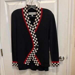 Lillie Rubin Black and Red Checkered Cardigan with Matching Skirt